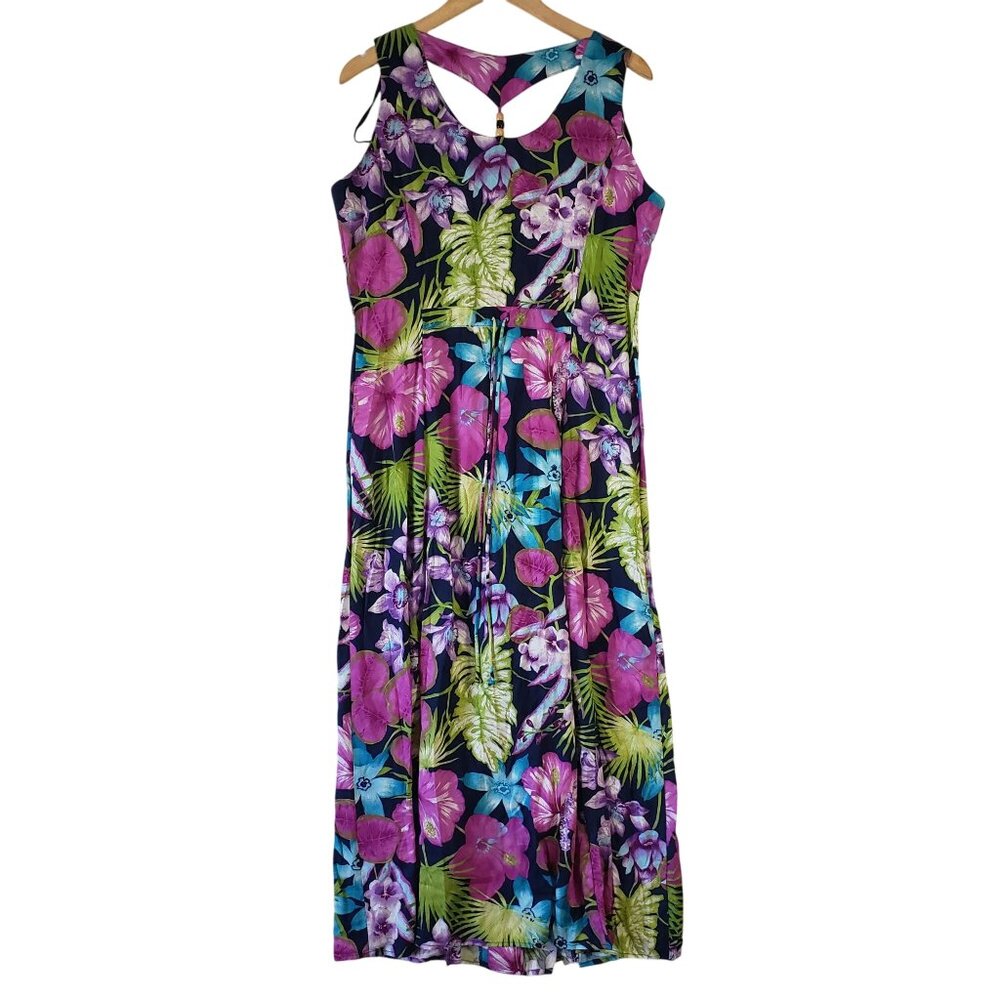Vintage 90s Scarlett Floral‎ Maxi Dress Size13/14 Tropical Sleeveless Resort - Picture 2 of 7